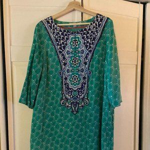 Boden Silk Blend Boho Mini Shift Dress Green 14